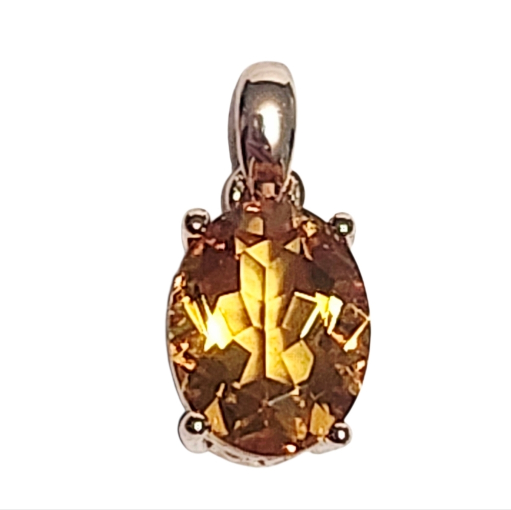2.00ct Citrine Solitaire Rose Oval Silver Pendant